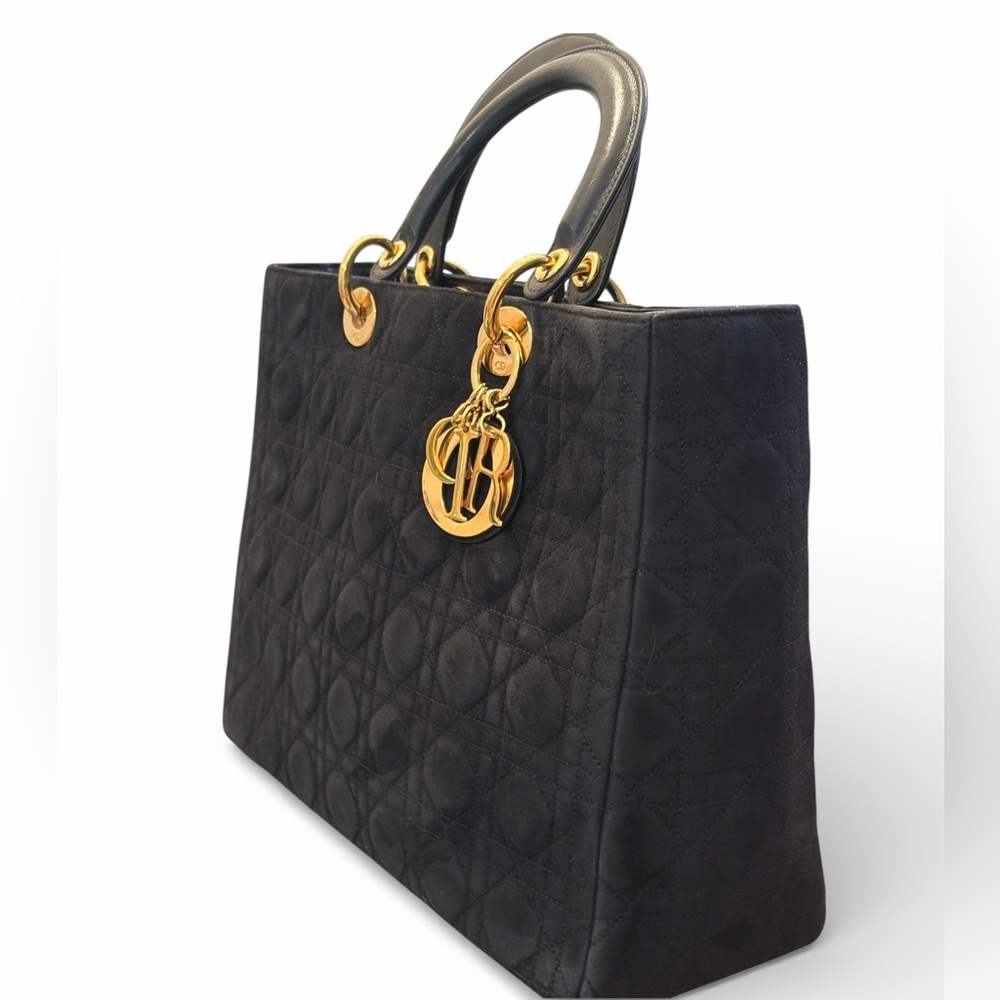 Dior Black Quilted Lady Dior Tote with Gold Hardware Charms